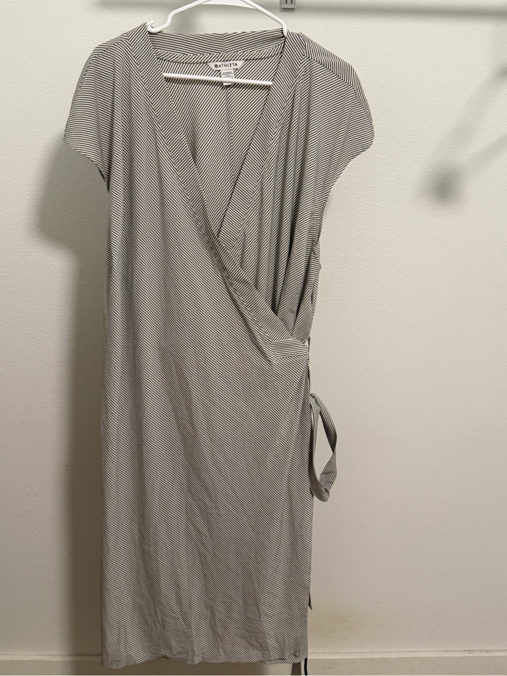 Athleta Black and White Striped Wrap Midi Dress